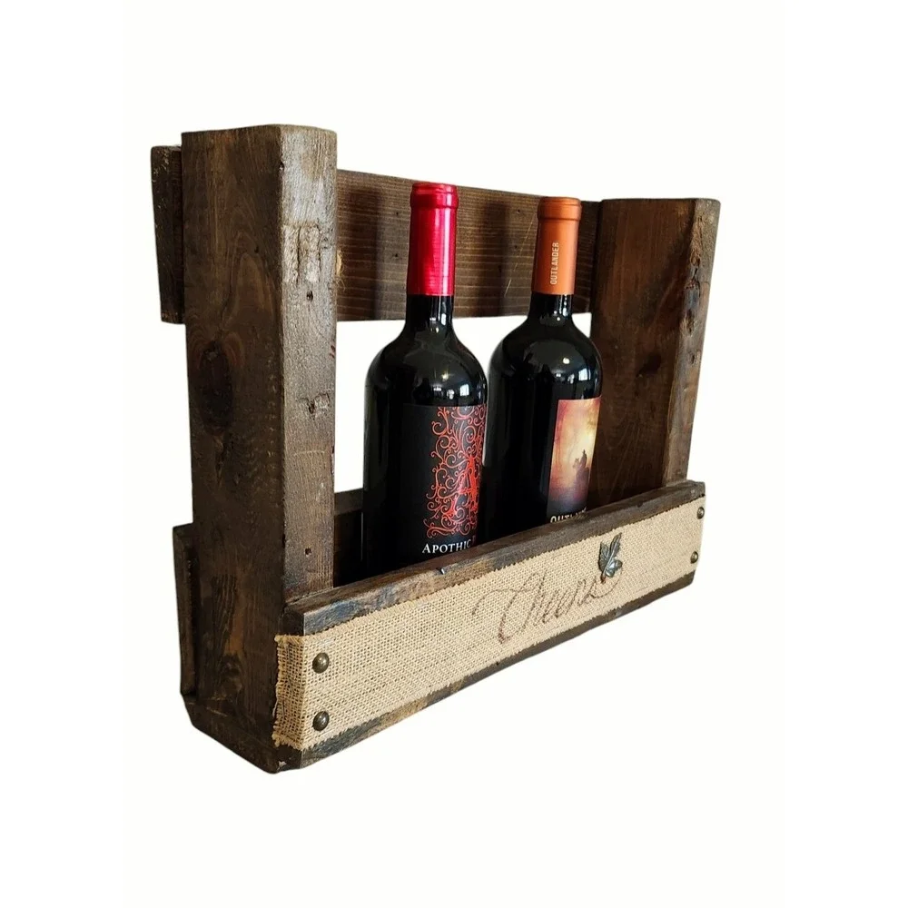 Rustic‎ Freestanding Wooden Wine Rack Wall Shelf Box Farmhouse Reclaimed Wood